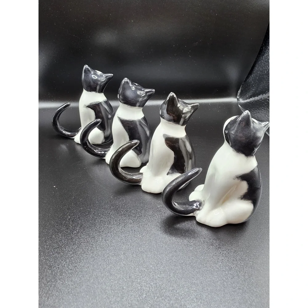 4 Tuxedo Cat Bone‎ China Napkin Rings Vintage